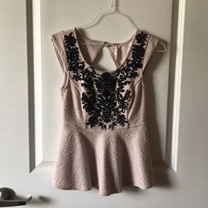 Free People Velvet Patterned Peplum Top